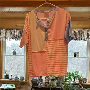 BiBi Multicolor Patchwork Button Top